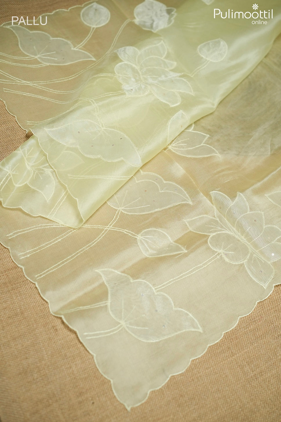 Light yellow color organza fancy saree
