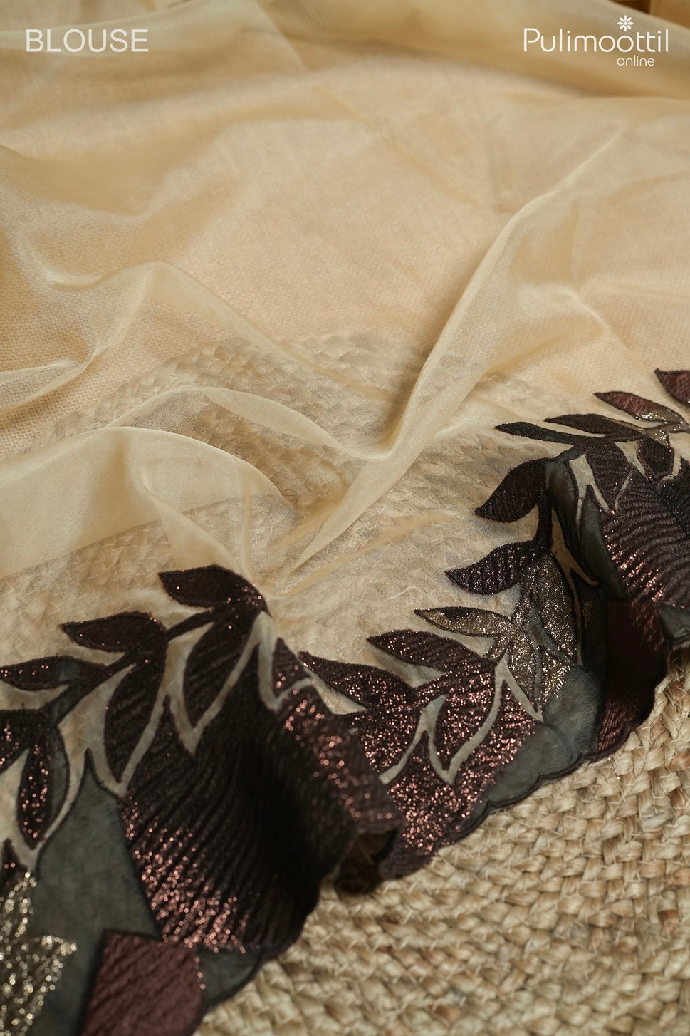 Bright cream color organza fancy saree