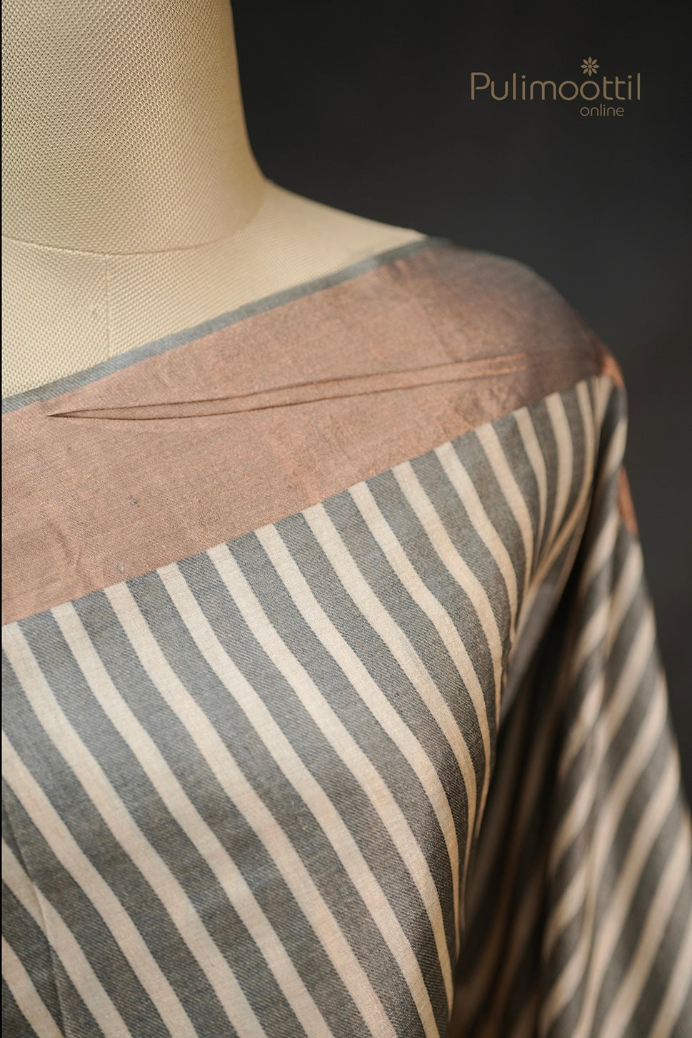 Dark Cream Colour Tussar Silk Saree