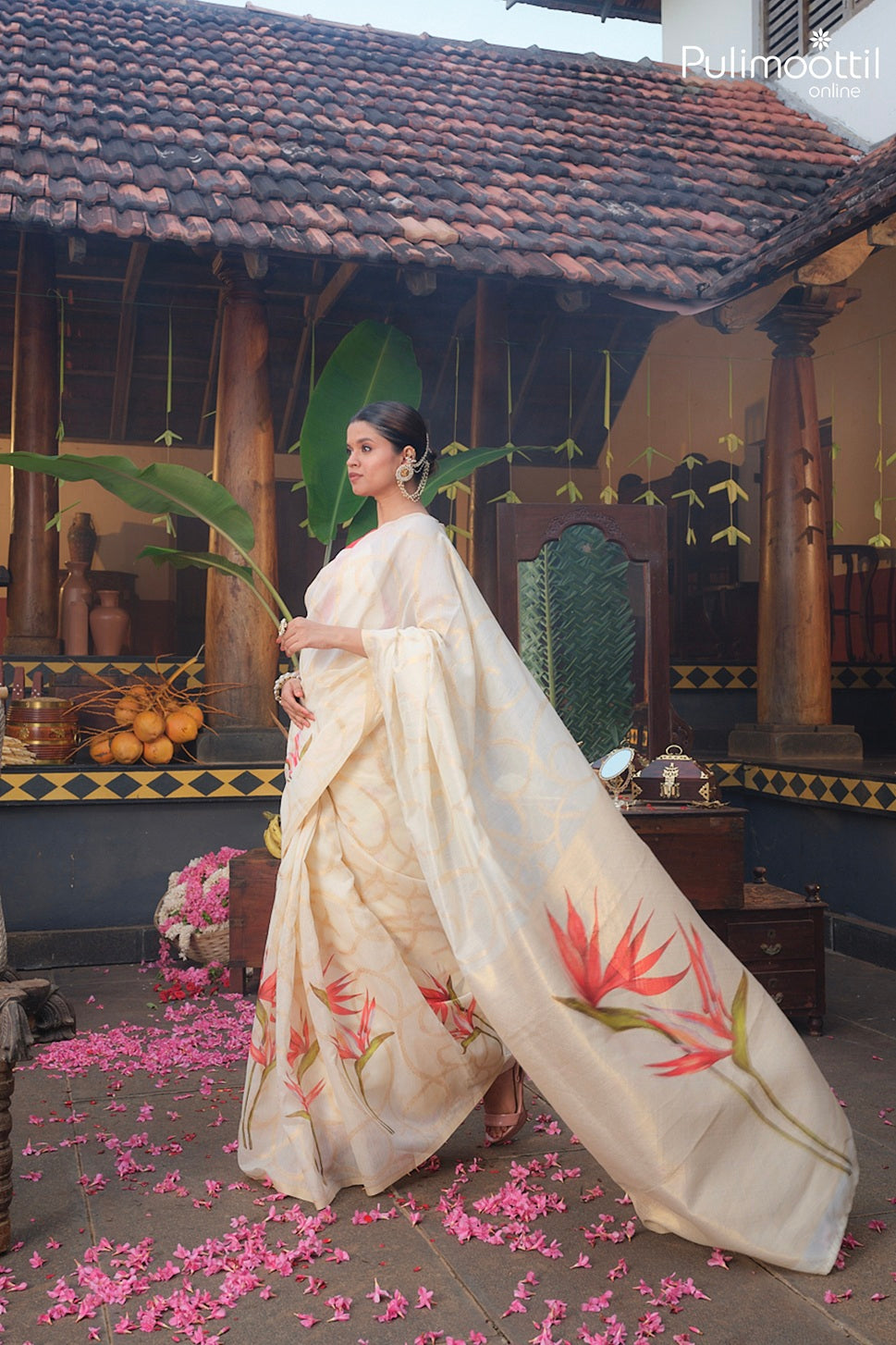 Off White Colour Semi Chanderi Traditional Saree