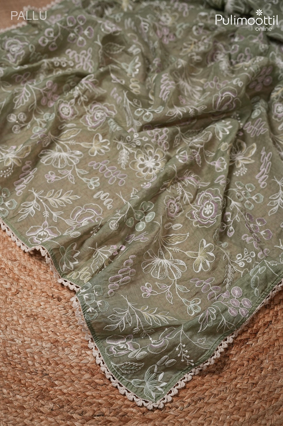 Sage green color Chanderi silk saree