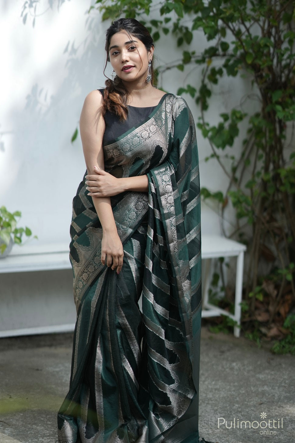 Green Colour Semi Organza Banarasi Saree