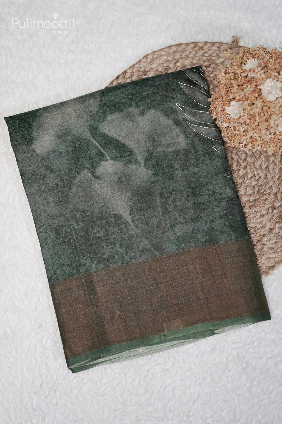 Bronze olive green Tussar Silk Saree