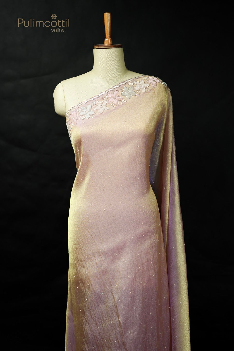 Lavender Colour Golden Tissue Organza Fancy Saree