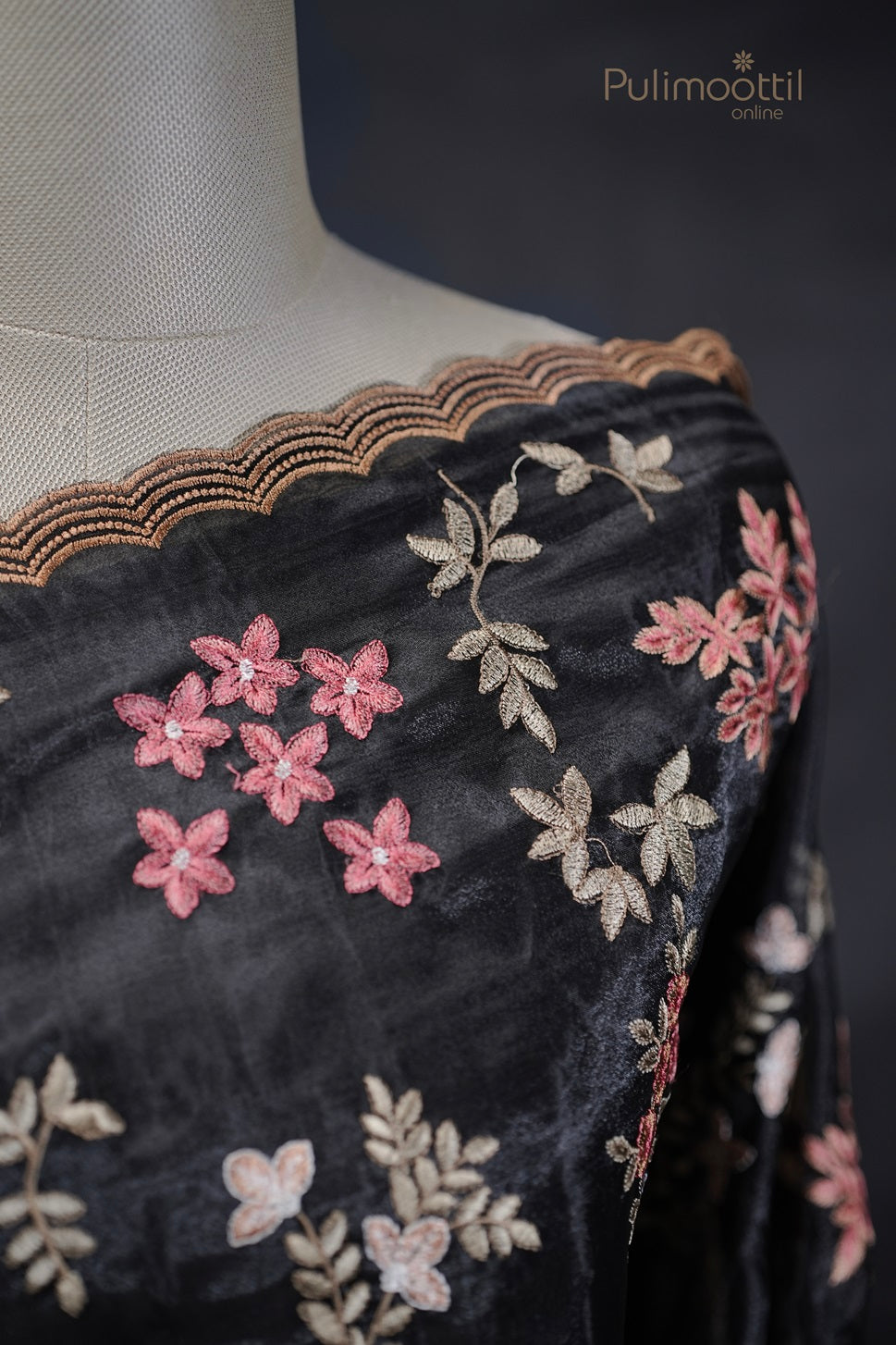 Black Colour Organza Embroidery Fancy Saree