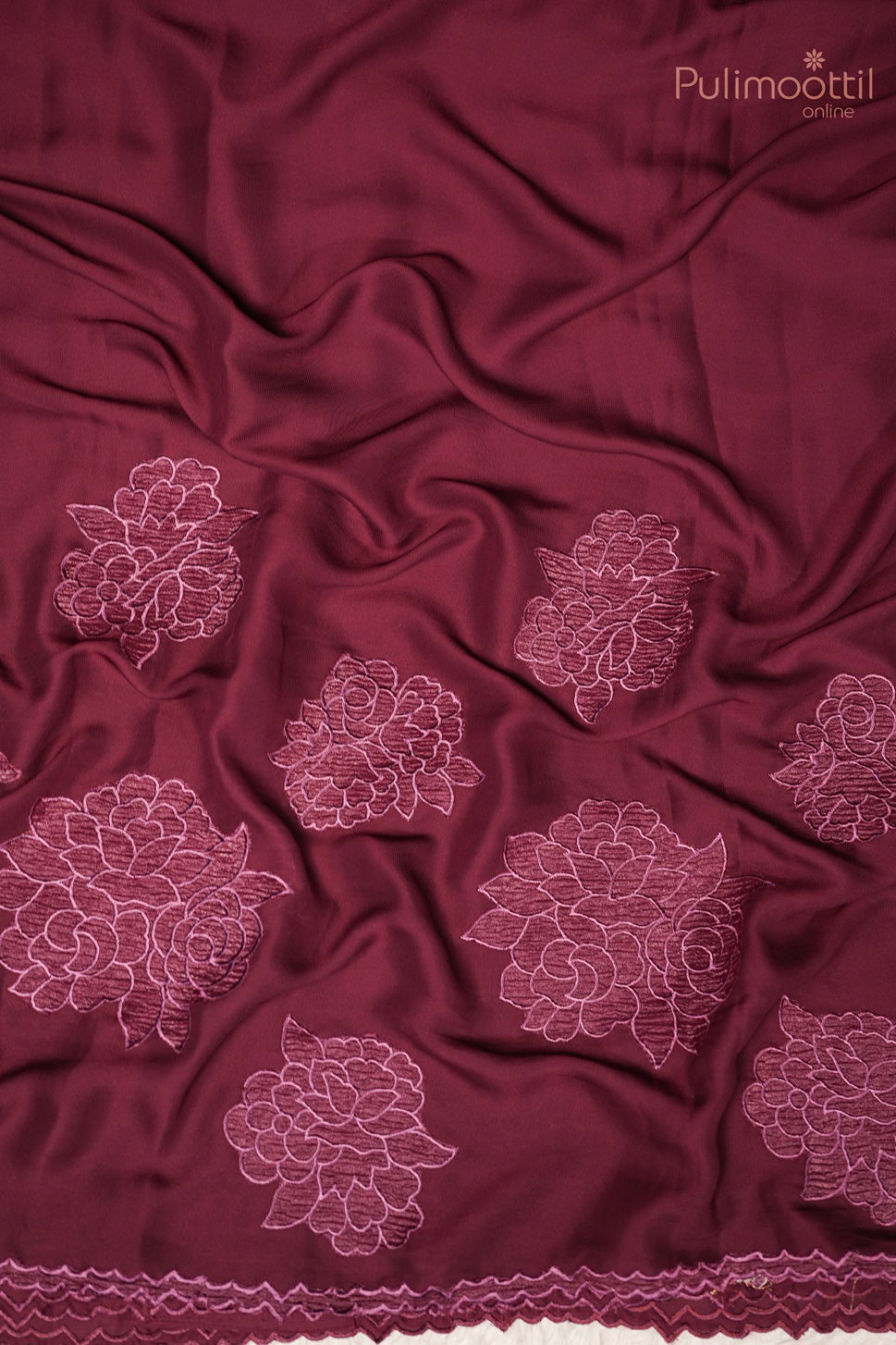 Maroon Colour Crepe Silk Applique Work Fancy Saree
