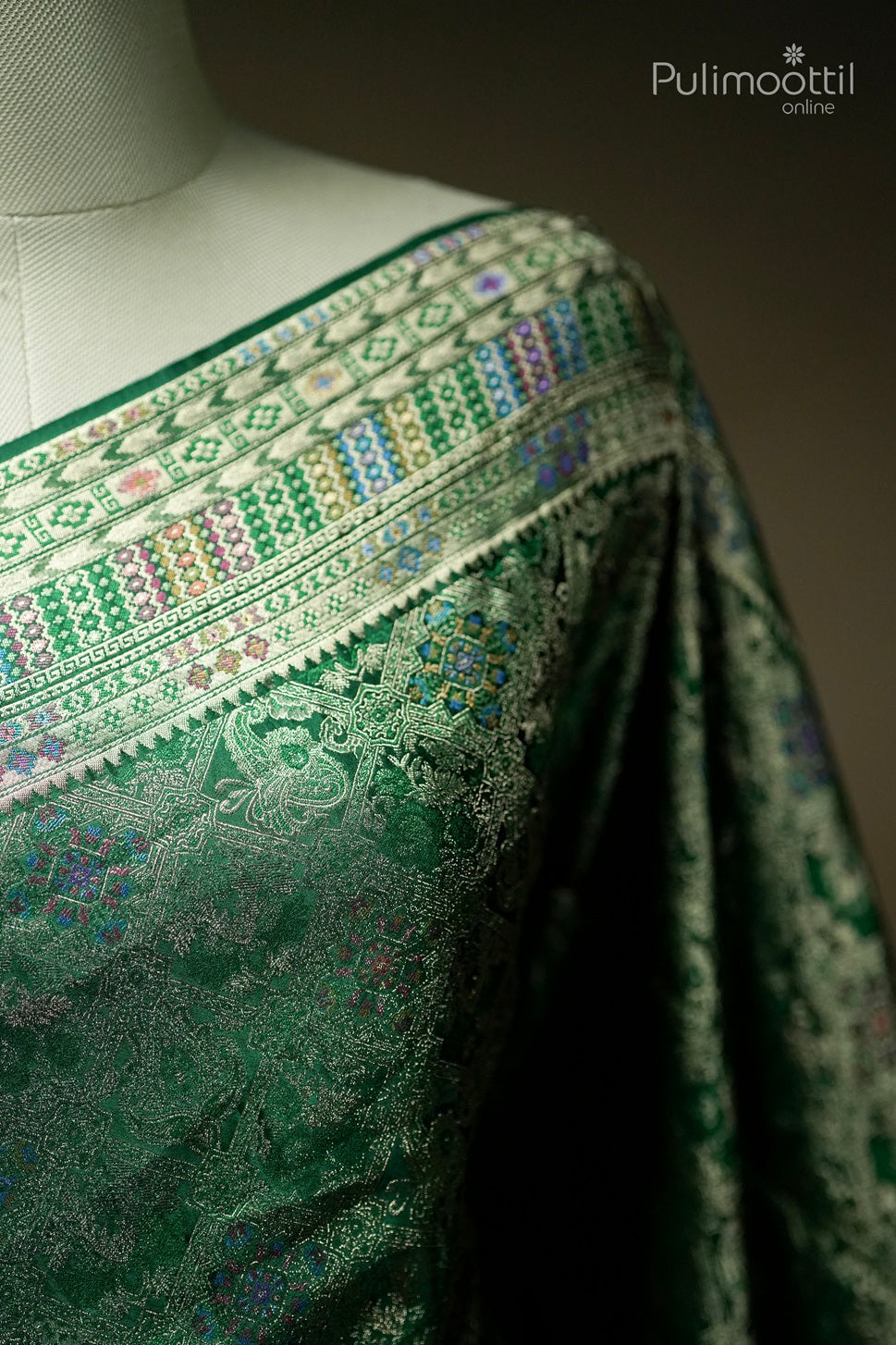 Bottle green color Banarasi saree