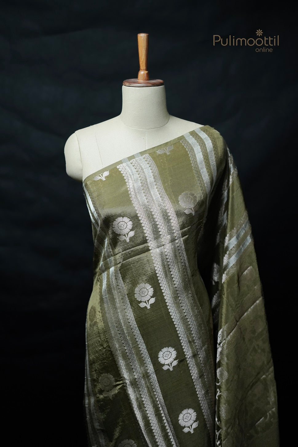Olive Green Colour Chiniya Silk Fancy Saree