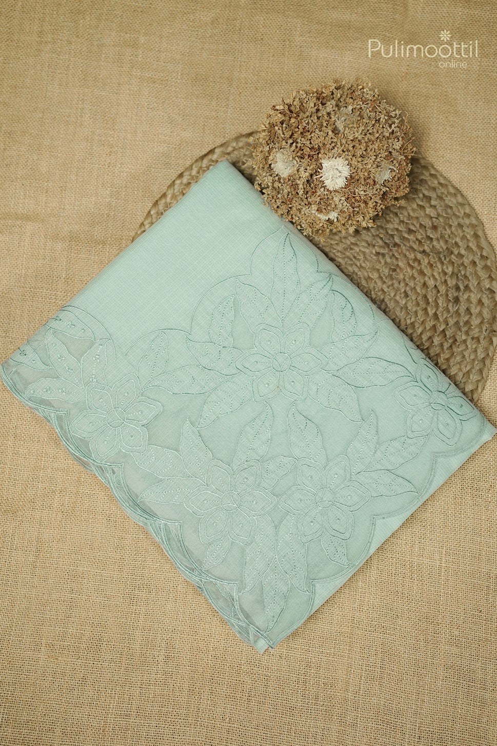 Pastel Blue Colour Net Cotta Appliqué Work Fancy Saree