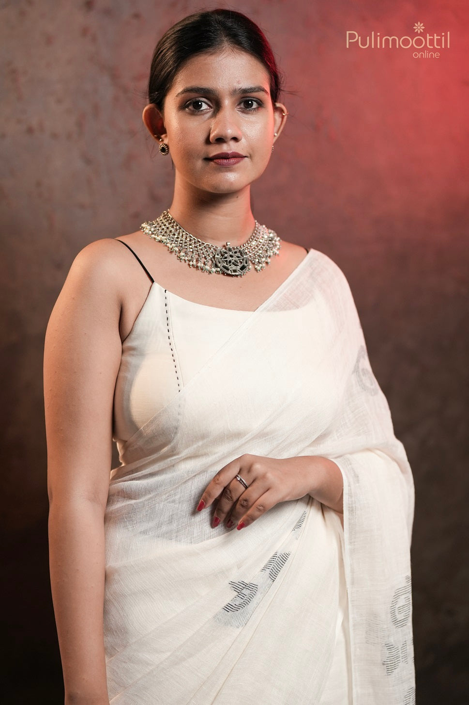 Off White Colour Jute Silk Saree.