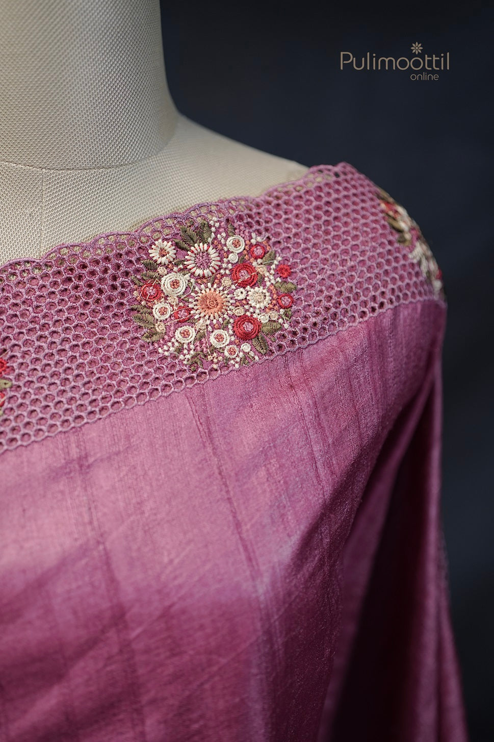 Onion pink Cutwork Tussar Silk Saree