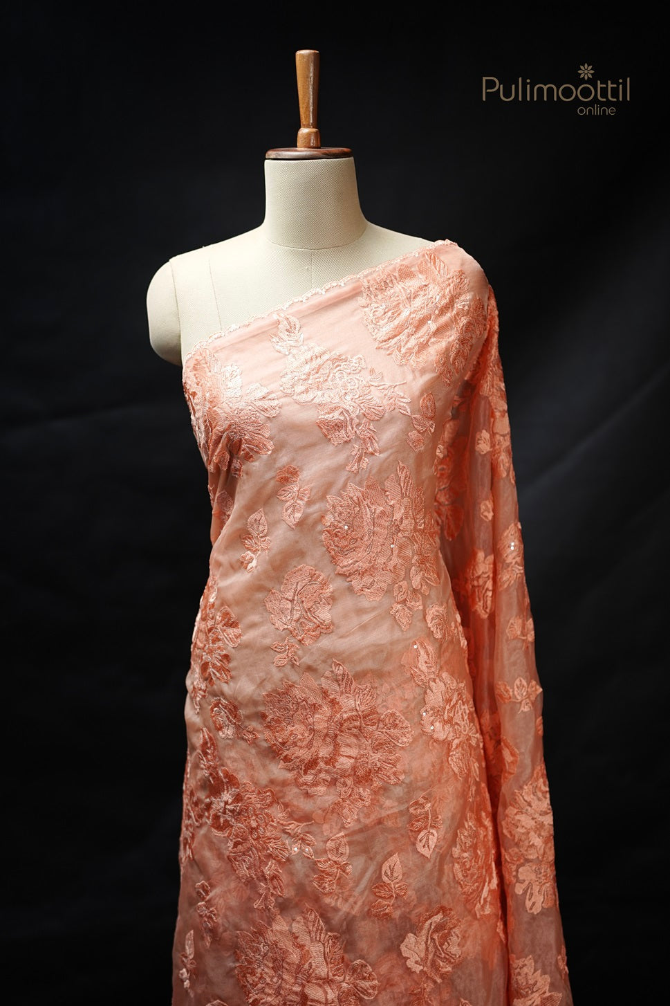 Light Orange Colour Organza Fancy Saree
