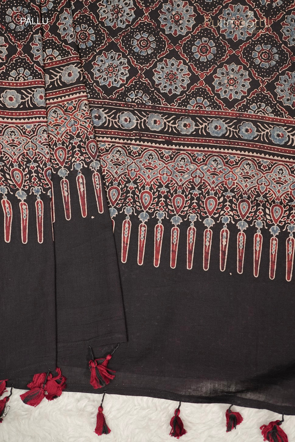 Black Colour Printed Cotton Saree.