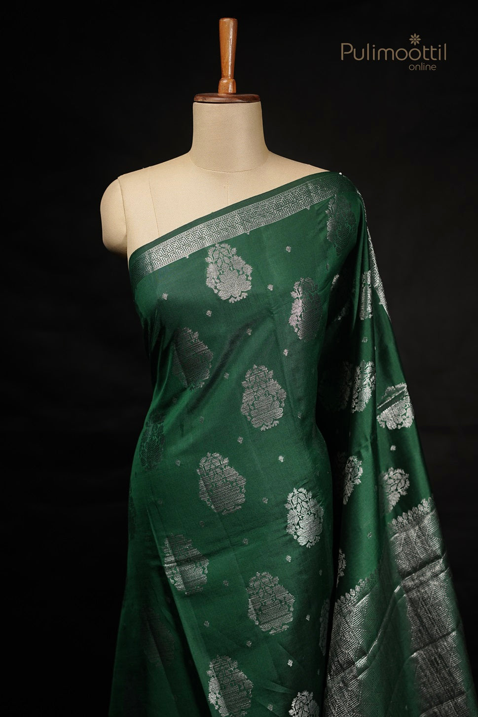 Bottle Green Colour Chiniya Silk Saree