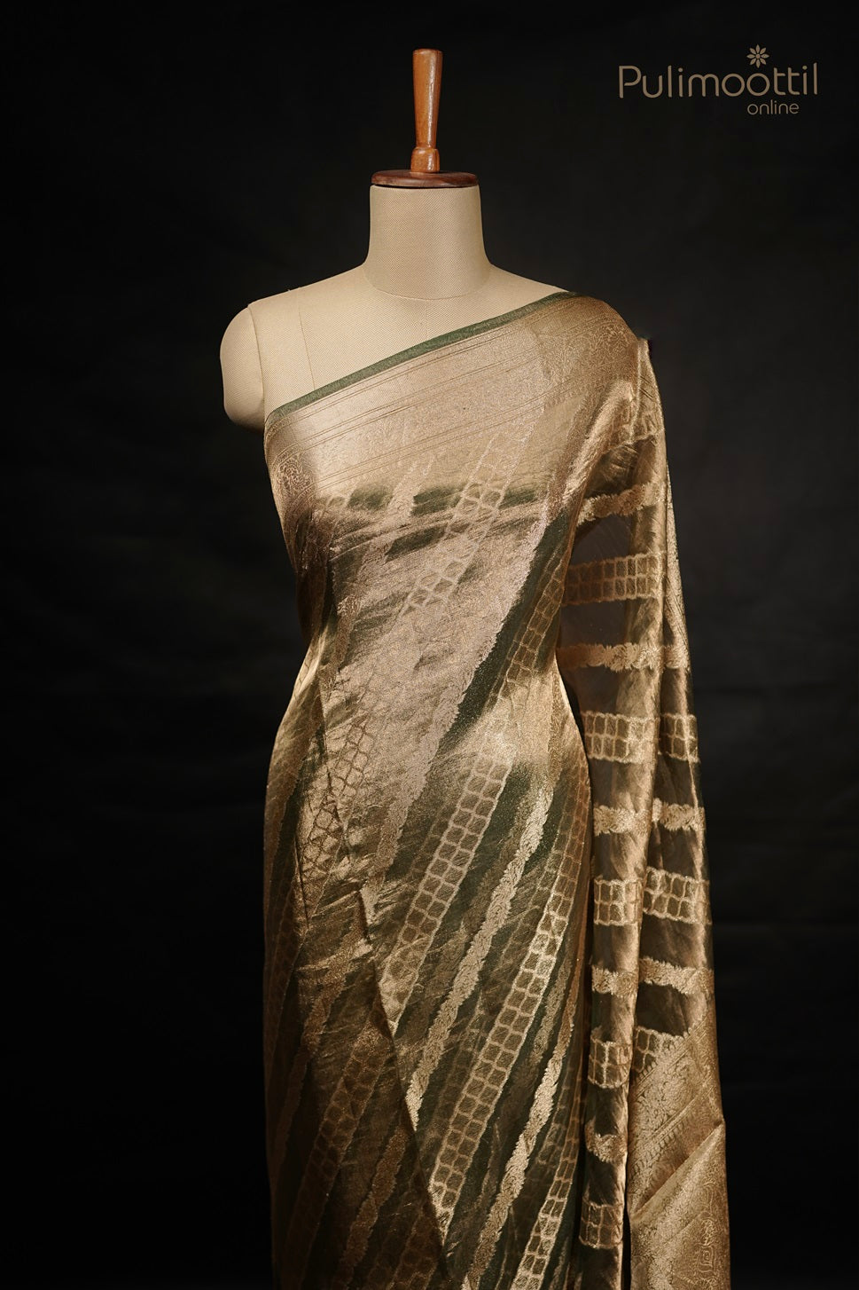 Bottle Green Colour Golden Tissue Banarasi Saree