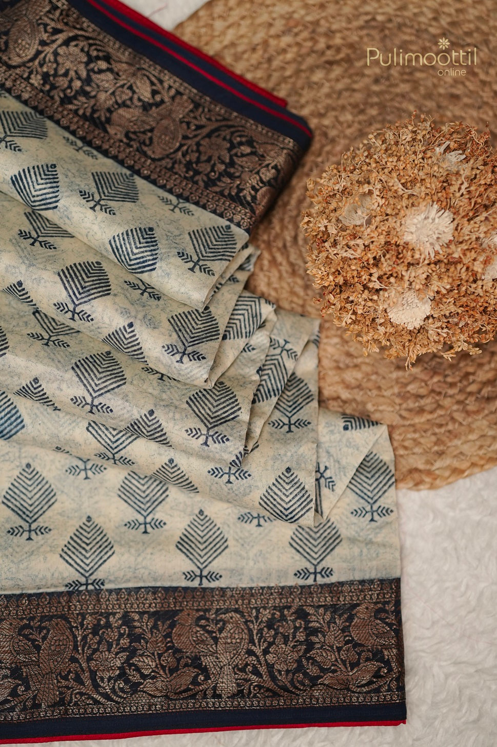 Cream Colour Chanderi Silk Saree.