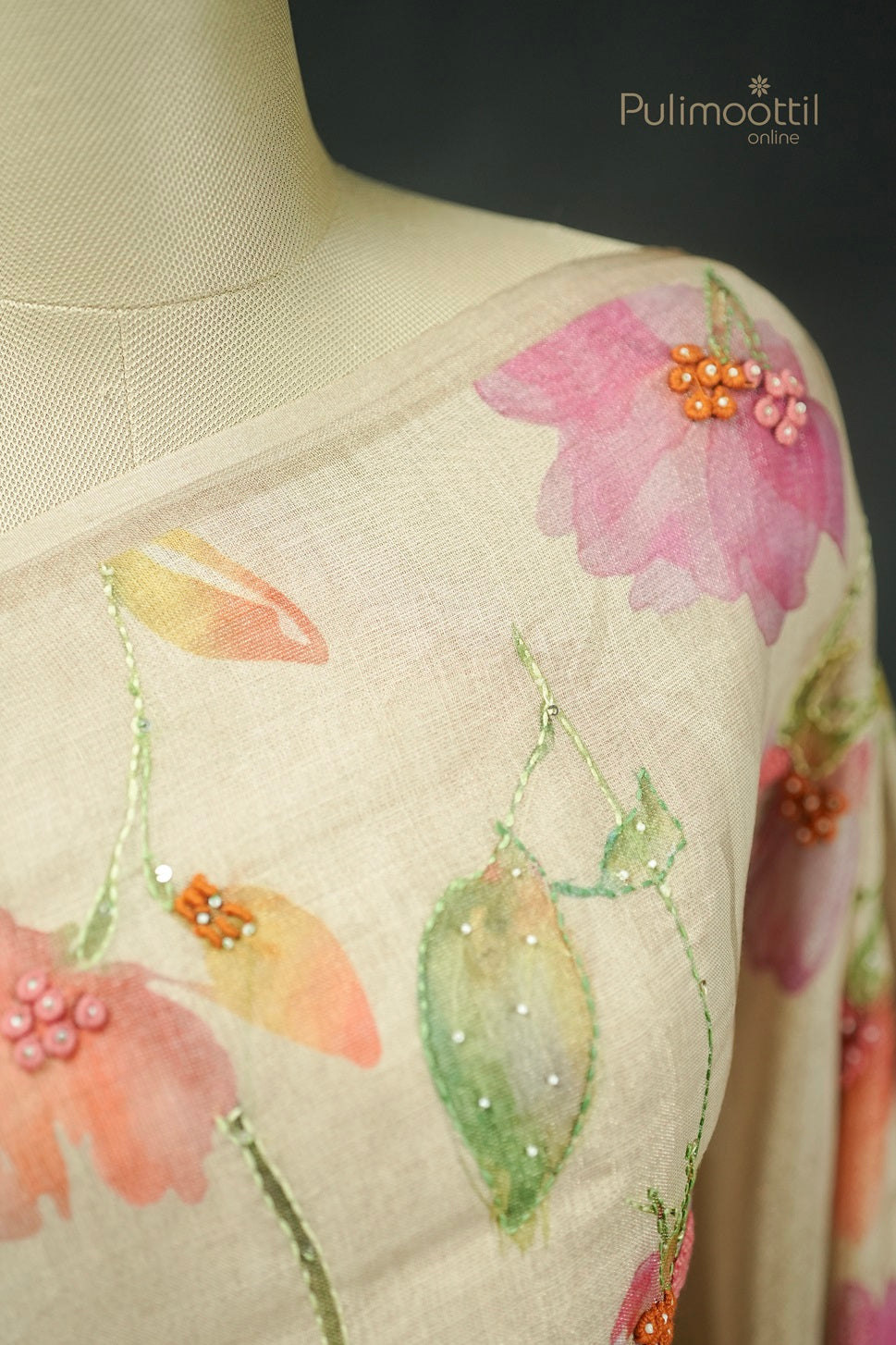 Pastel Olive Green Colour Golden Tissue Hand Embroidery Fancy Saree