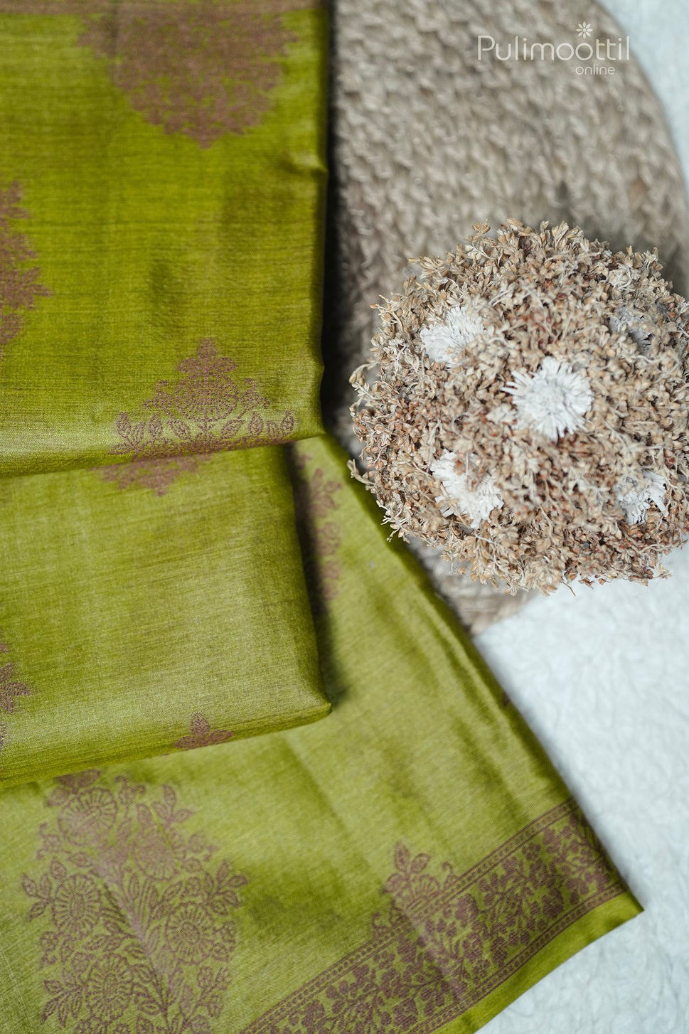 Yellow Green Colour Tussar Silk Saree