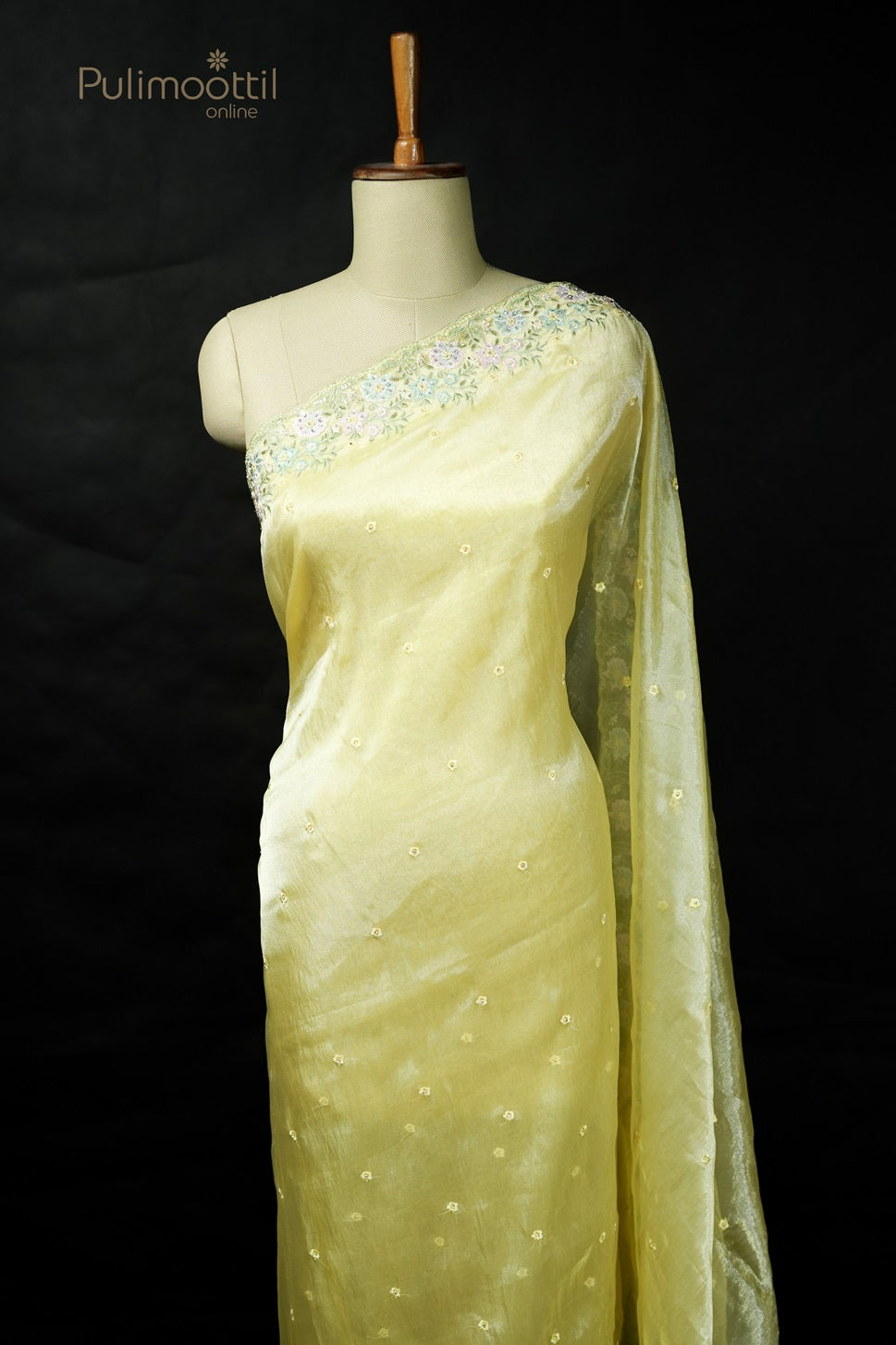 Pastel Yellow Colour Organza Fancy Saree