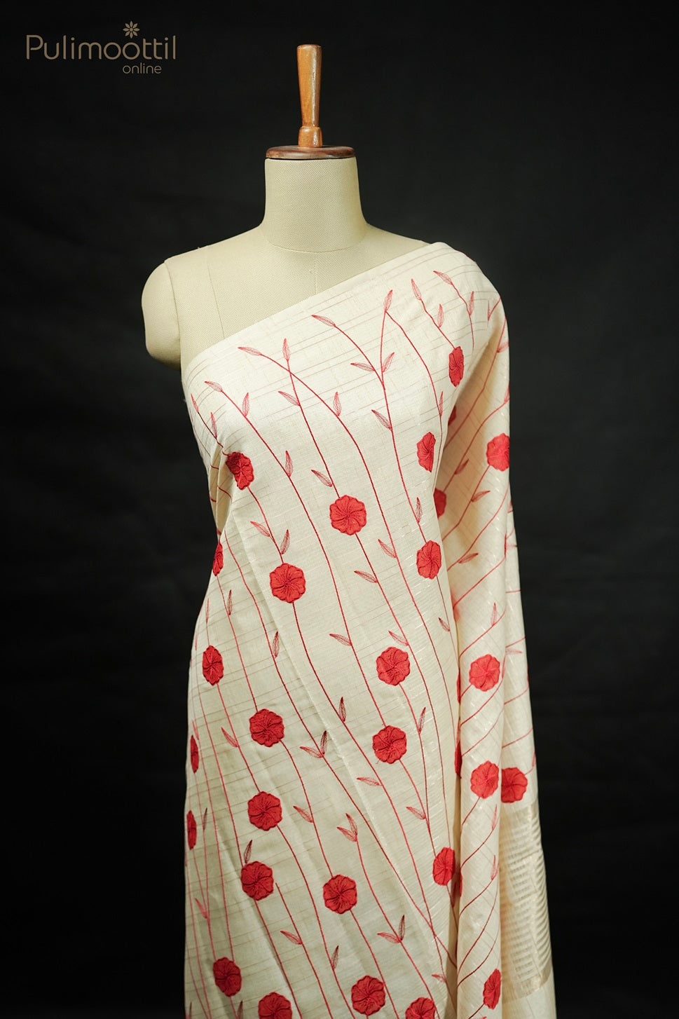 Ivory Colour Semi Chanderi Appliqué Work Fancy Saree.