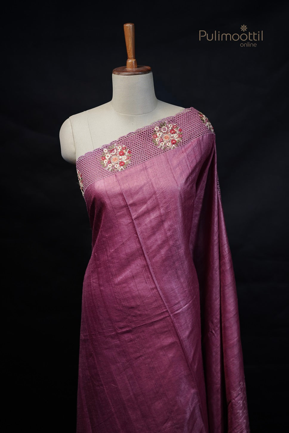 Onion pink Cutwork Tussar Silk Saree