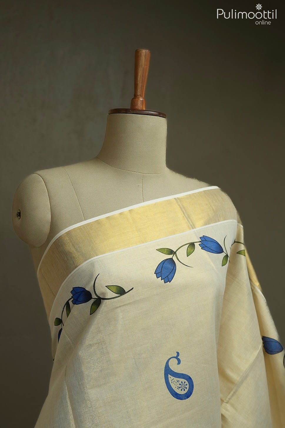 Kerala traditional golden tissue set saree