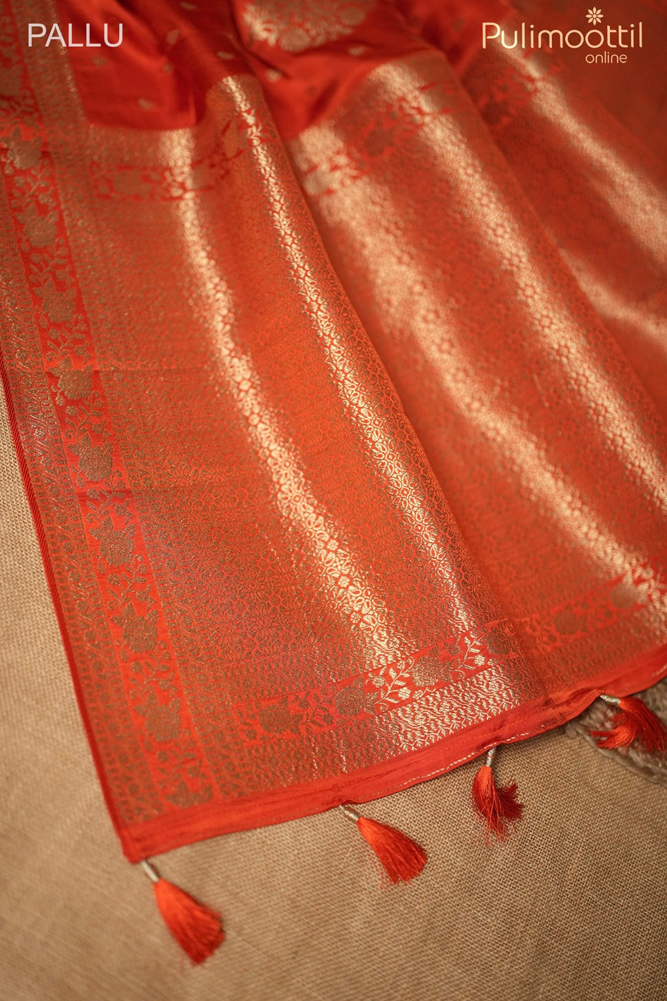 Reddish orange color Banarasi saree