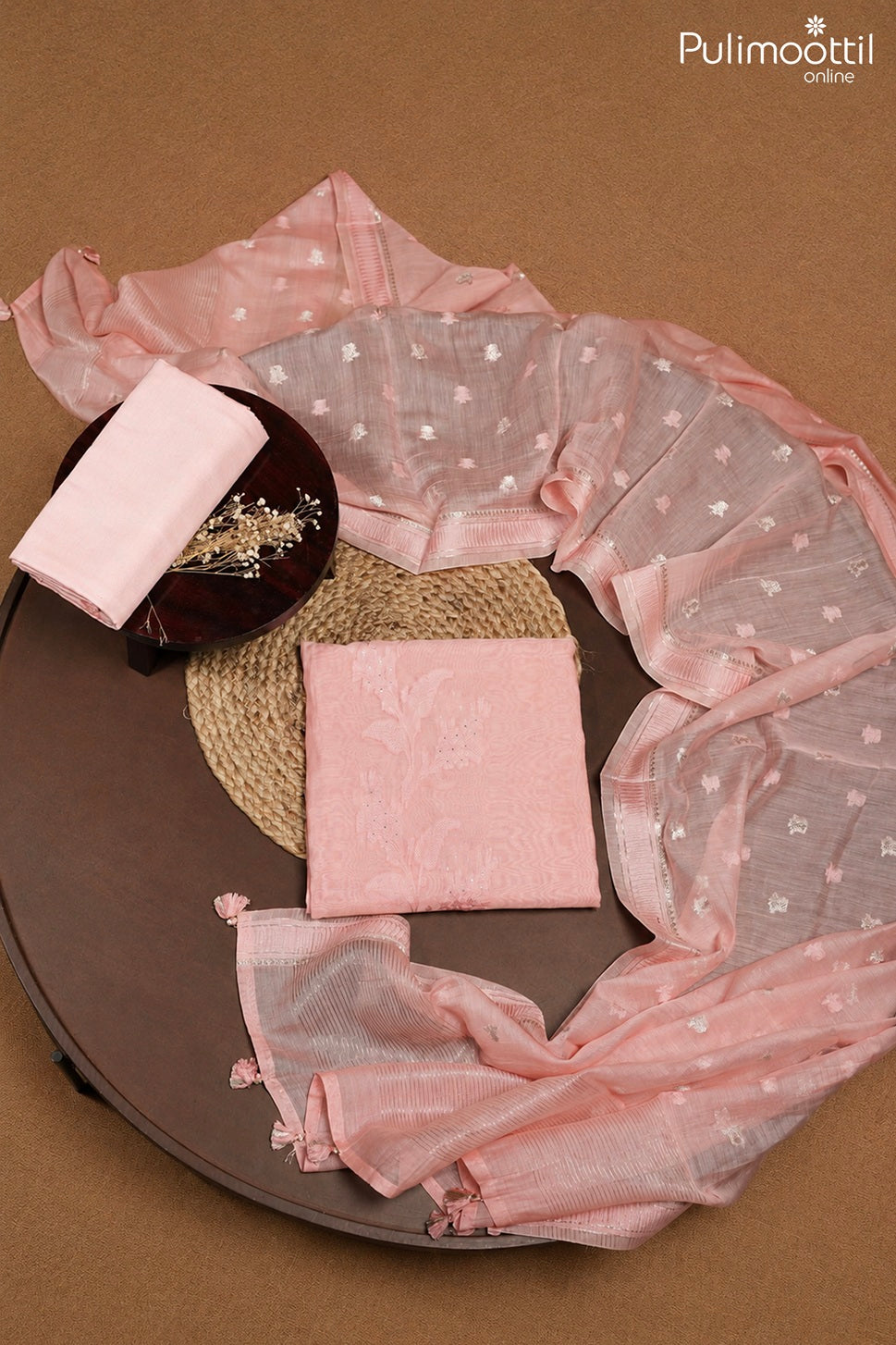 PEACH PINK CHANDERI UNSTITCHED SALWAR SET