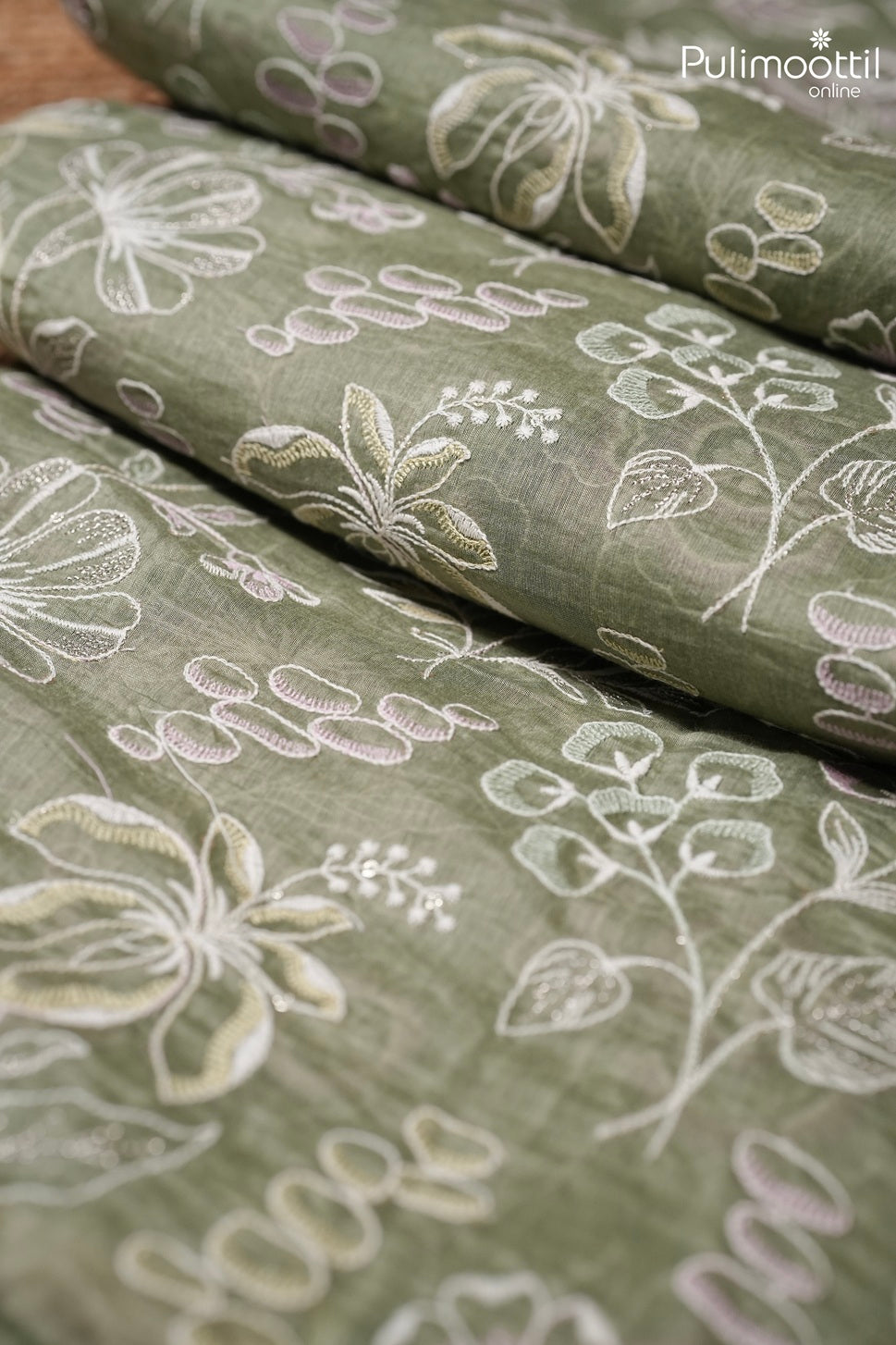 Sage green color Chanderi silk saree