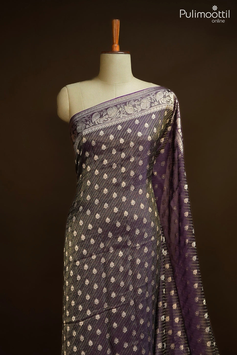 Dark violet color golden tissue Banarasi saree