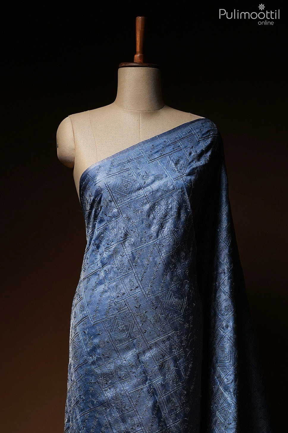 German silver color Tussar silk saree