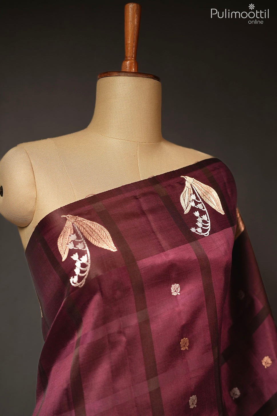 Wine red color Mango silk saree