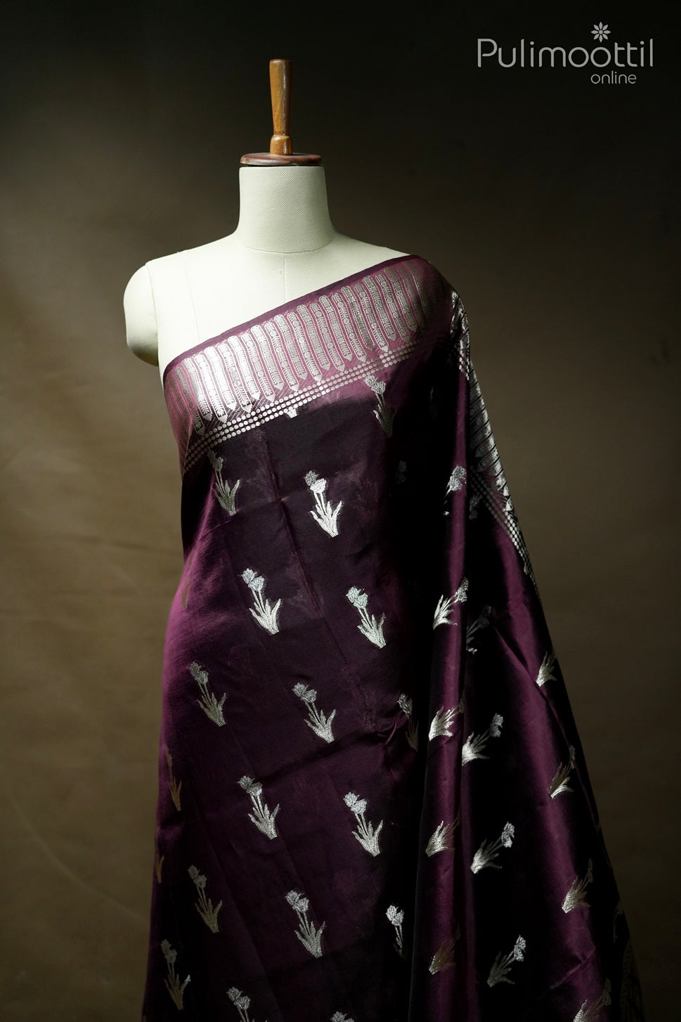 Dark maroon color mango silk saree