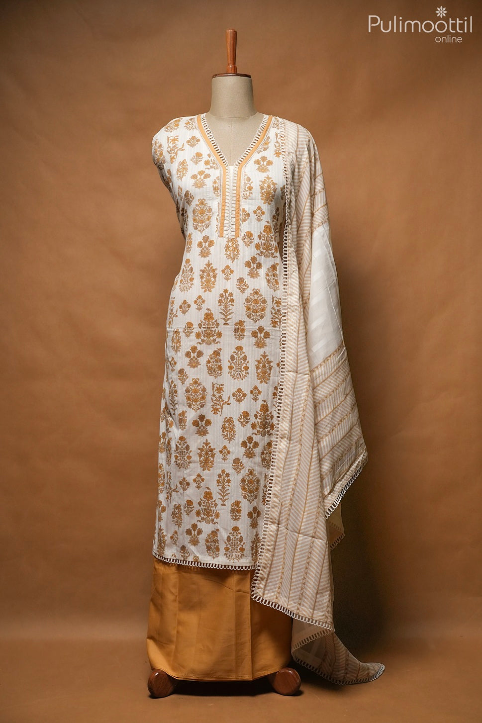 Off White Cotton Unstitched Salwar Set