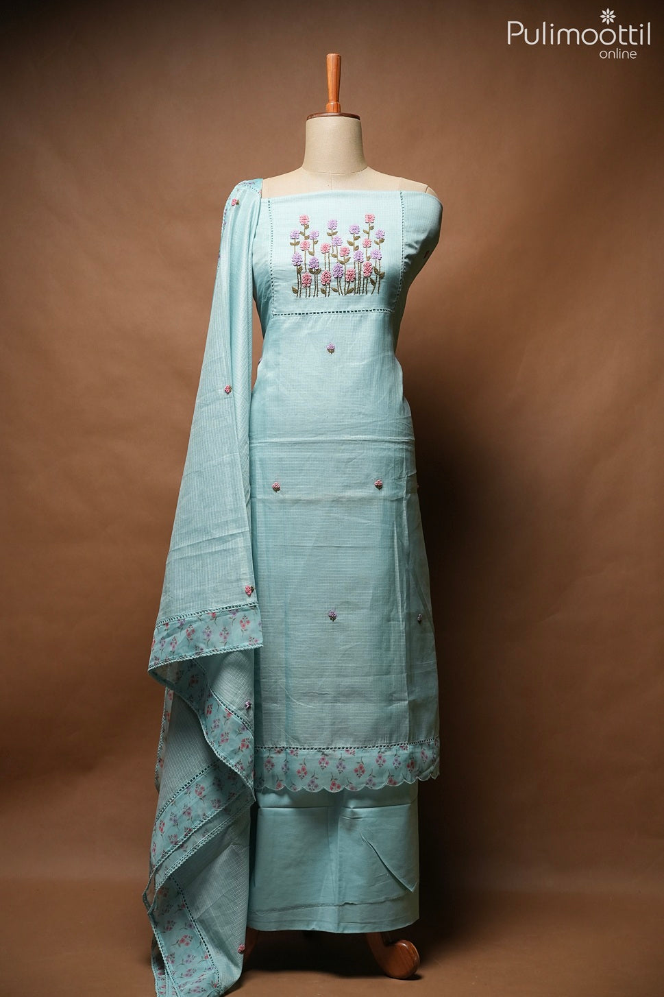 Ice Blue Net Kota Unstitched Salwar Set