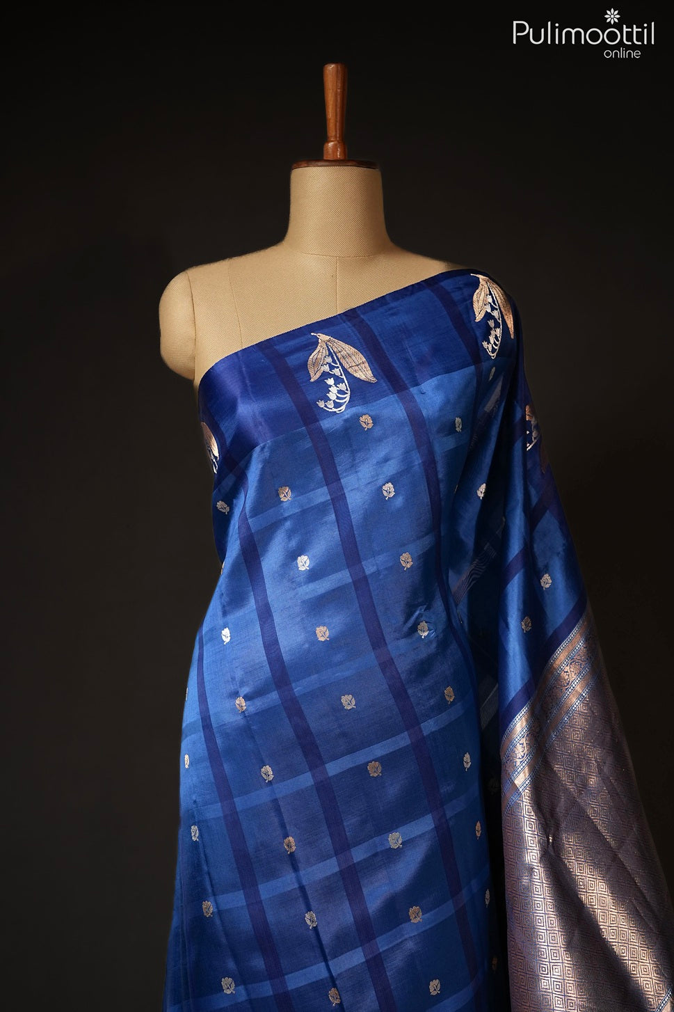 Dark sky blue color Mango silk saree