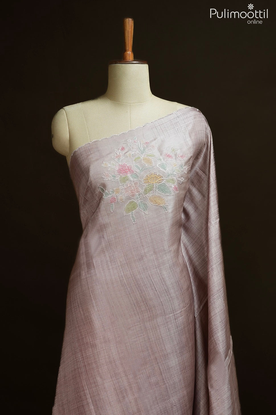 Faded lavender color Tussar silk saree
