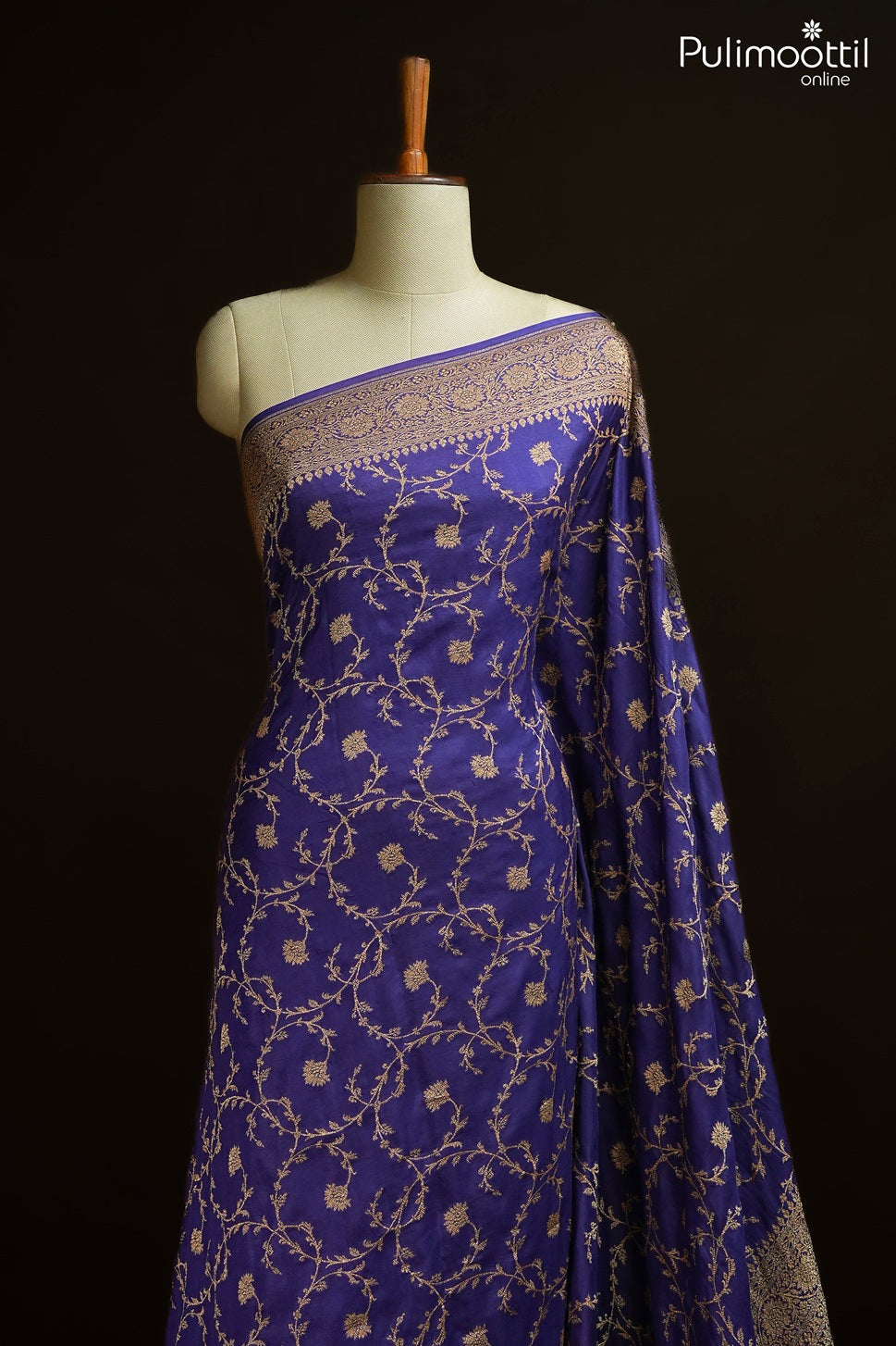 Deep indigo color Banarasi saree
