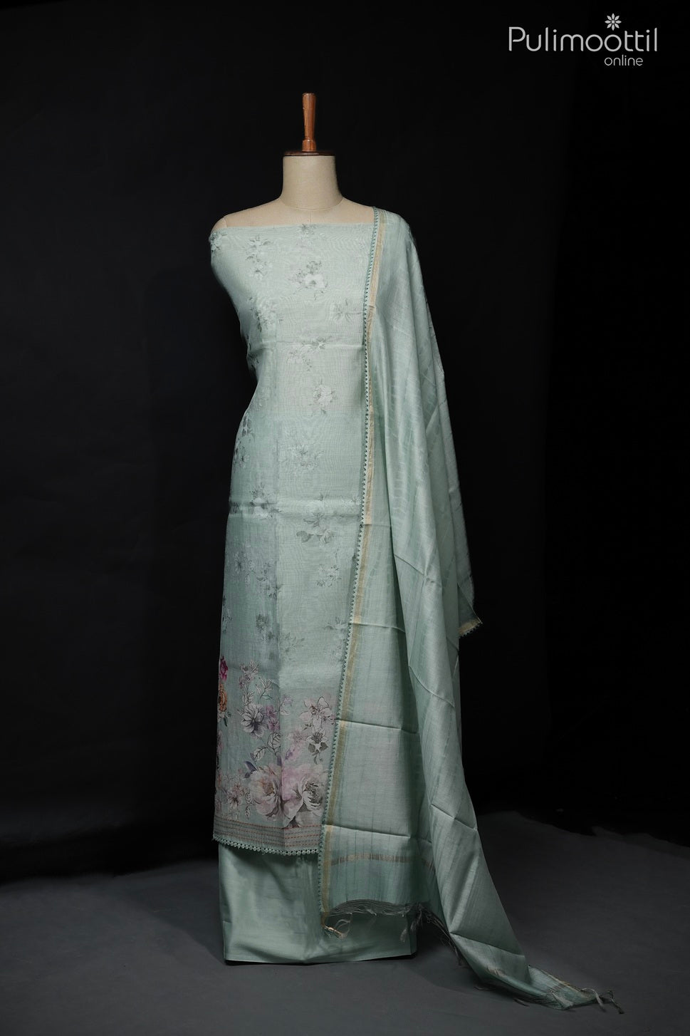 Pista Green Mal Chanderi Unstitched Salwar Set