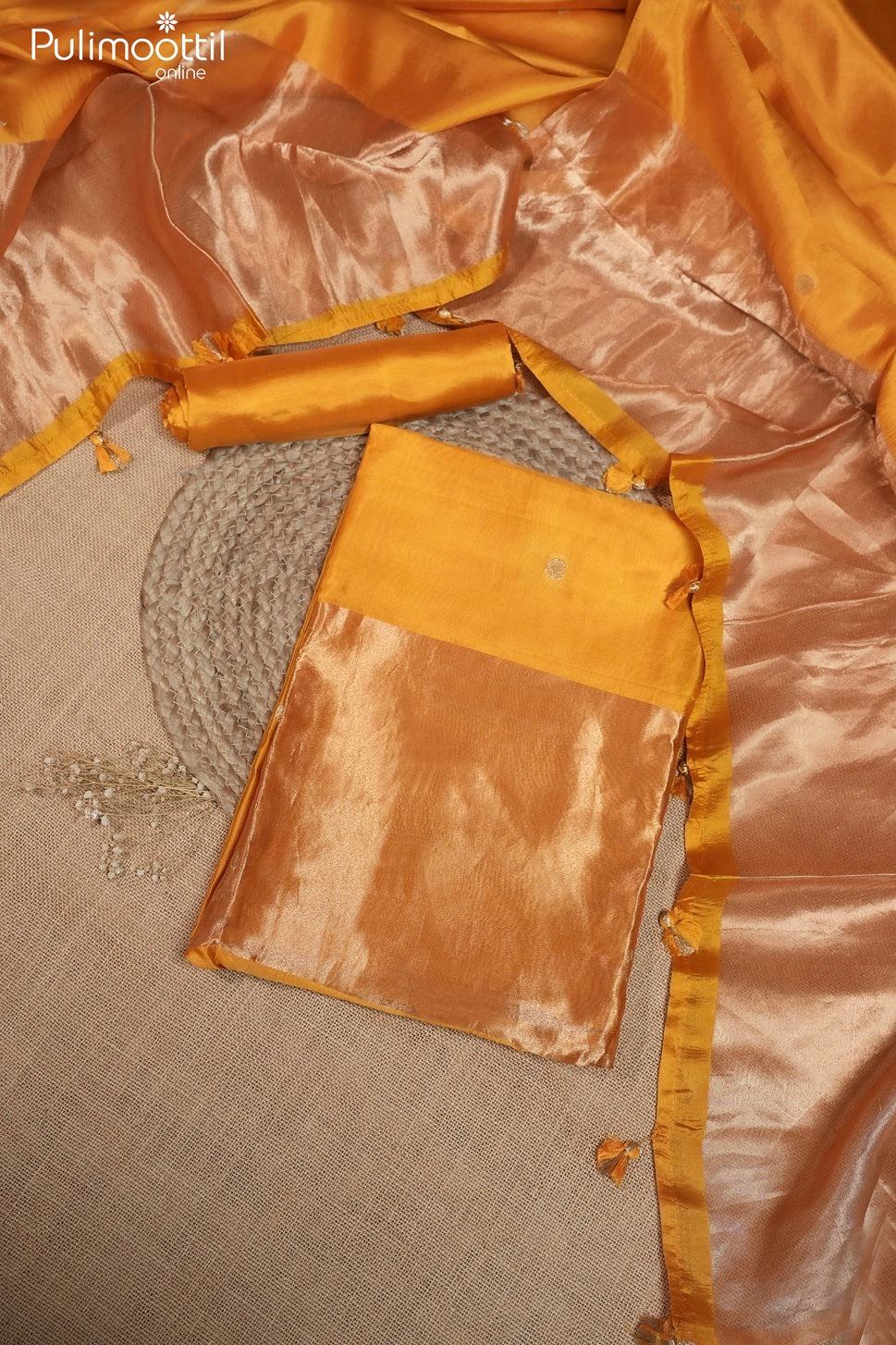 GOLDEN YELLOW PURE SILK UNSTITCHED SALWAR SET