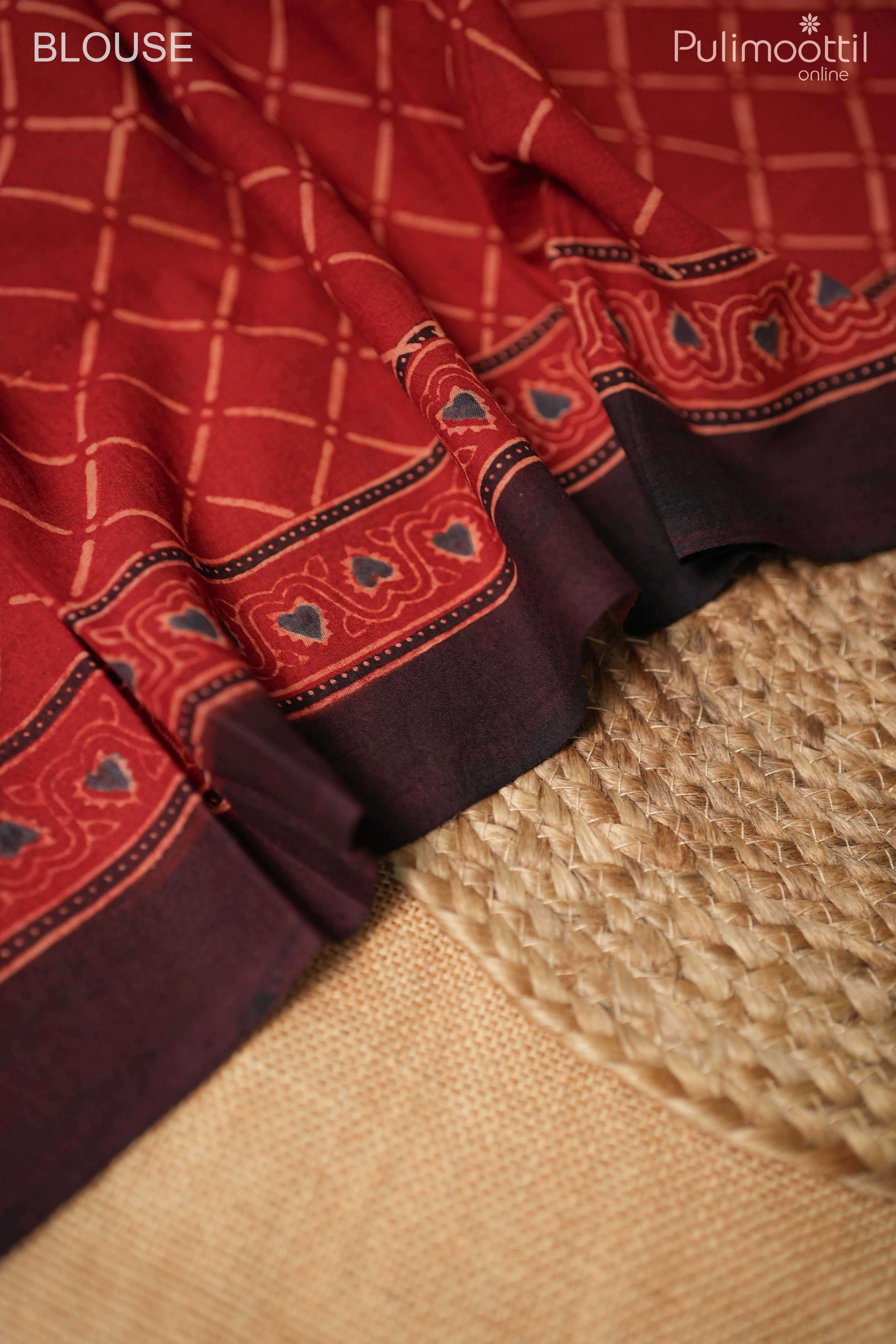 Brick red color Maheshwari cotton saree