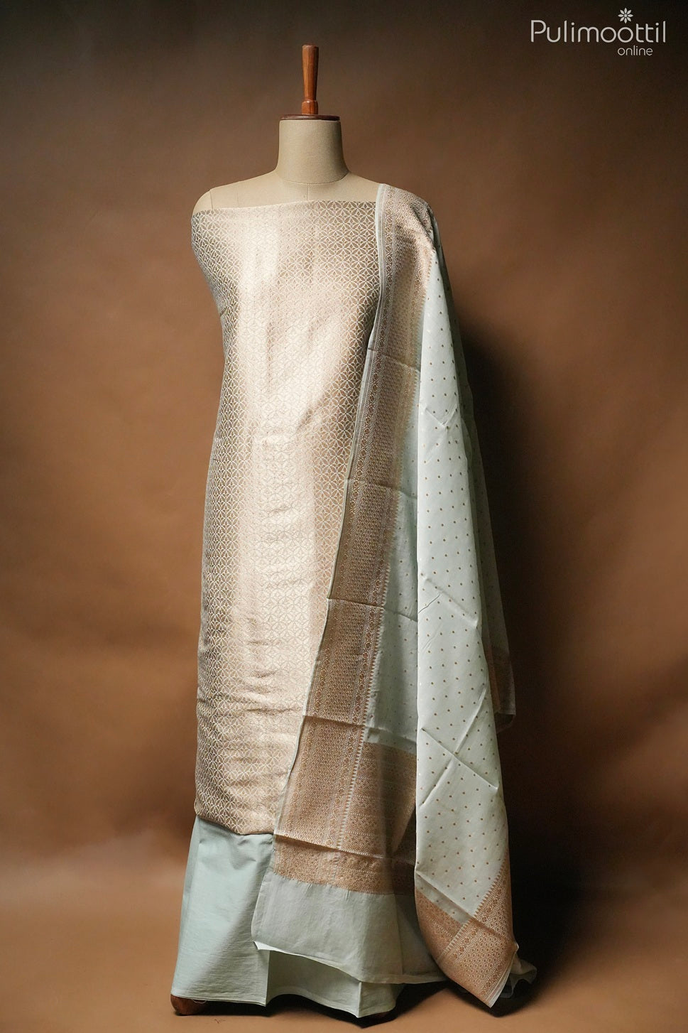 Light Pista Green Chanderi Unstitched Salwar Set