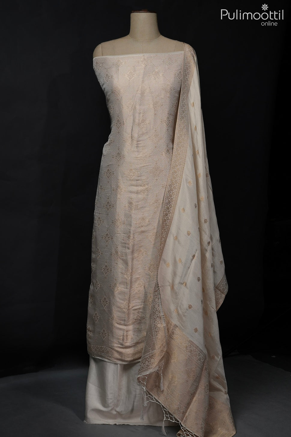 Off White Golden Tissue Unstitched Salwar Set