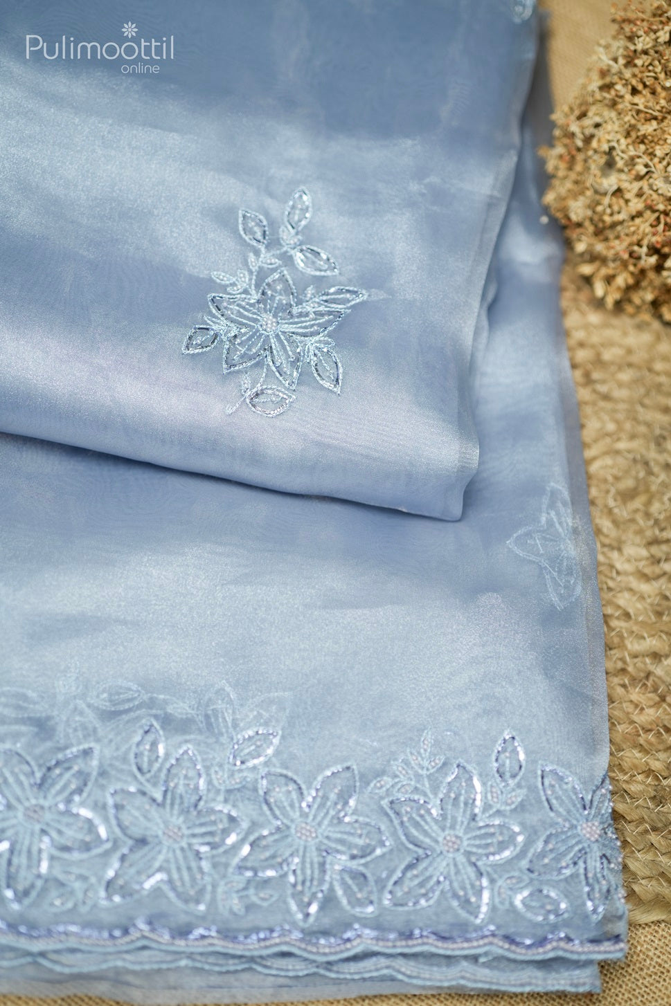 Powder Blue Colour Organza Fancy Saree