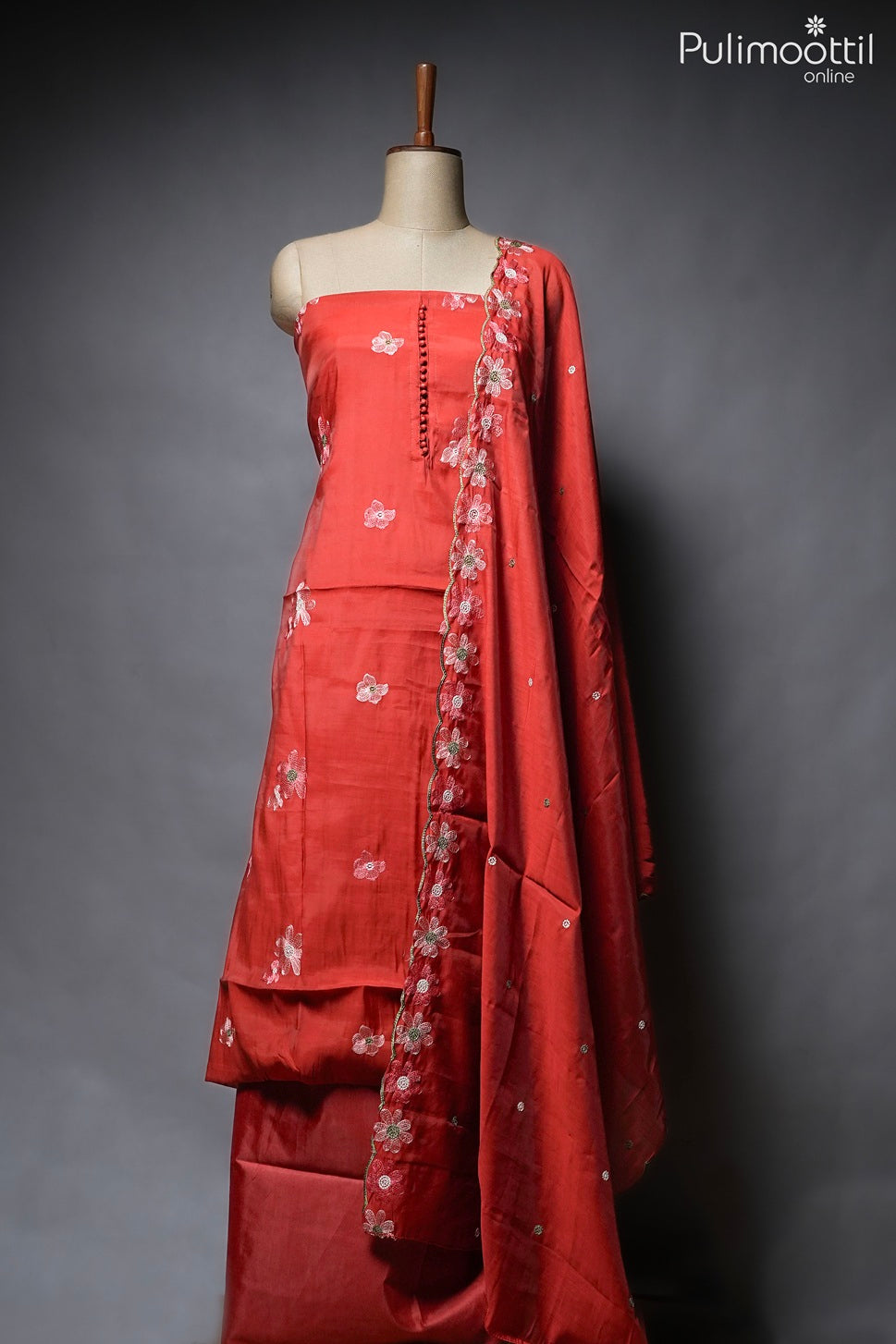 BRICK COLOR BLENDED CHANDERI UNSTITCHED SALWAR SET