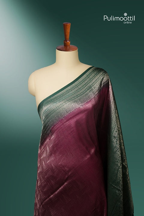 Wine color semi silk saree With green border
