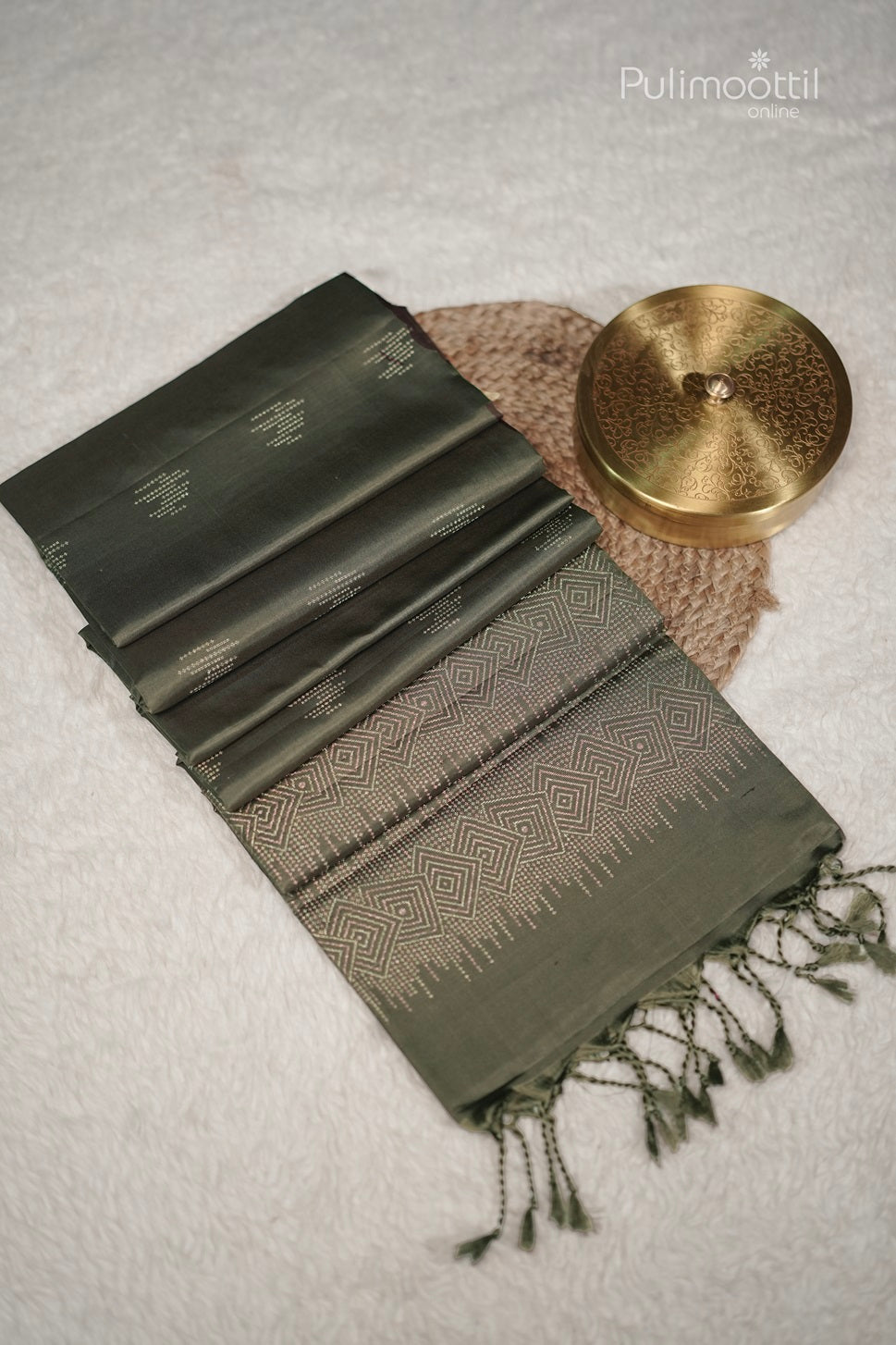 Dark Olive Green Colour Kanchipuram Soft silk Saree