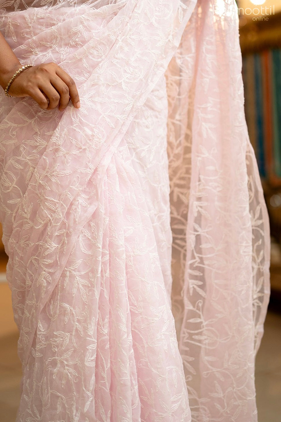 Baby pink colour semi georgette Chikankari saree
