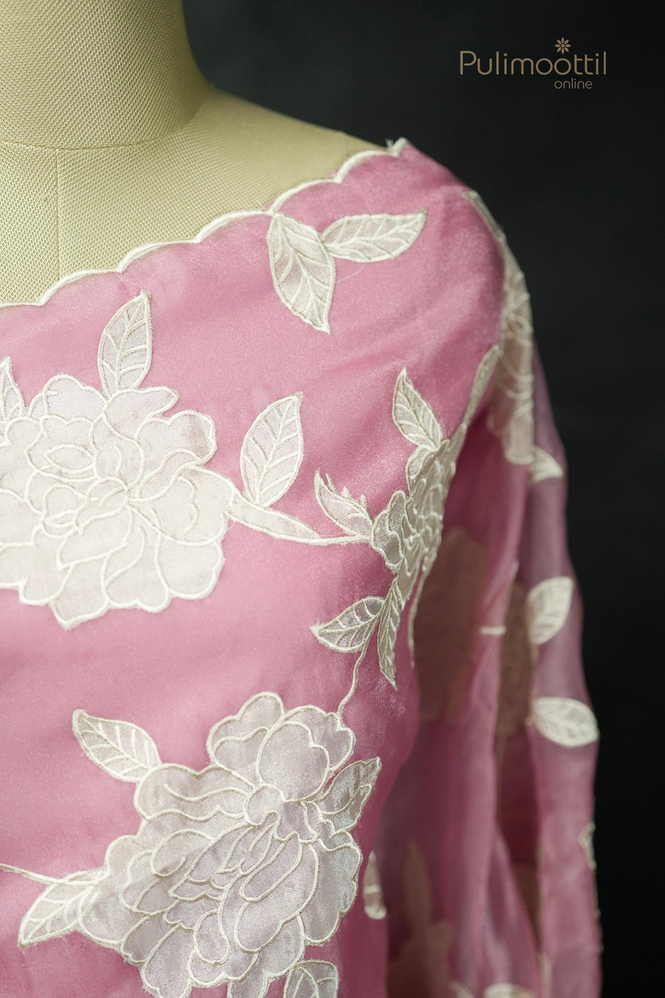 Pastel Pink Colour Appliqué Work Organza Fancy Saree.