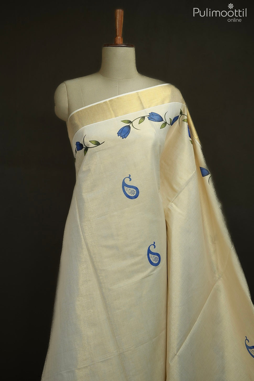 Kerala traditional golden tissue set saree